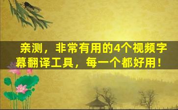 亲测，非常有用的4个视频字幕翻译工具，每一个都好用！