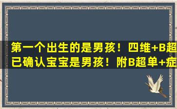 第一个出生的是男孩！四维+B超已确认宝宝是男孩！附B超单+症状+肚型